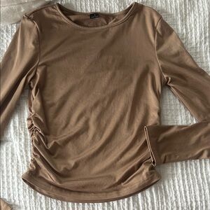 TEMU Tan Long Sleeve Rutched Top NEVER WORN